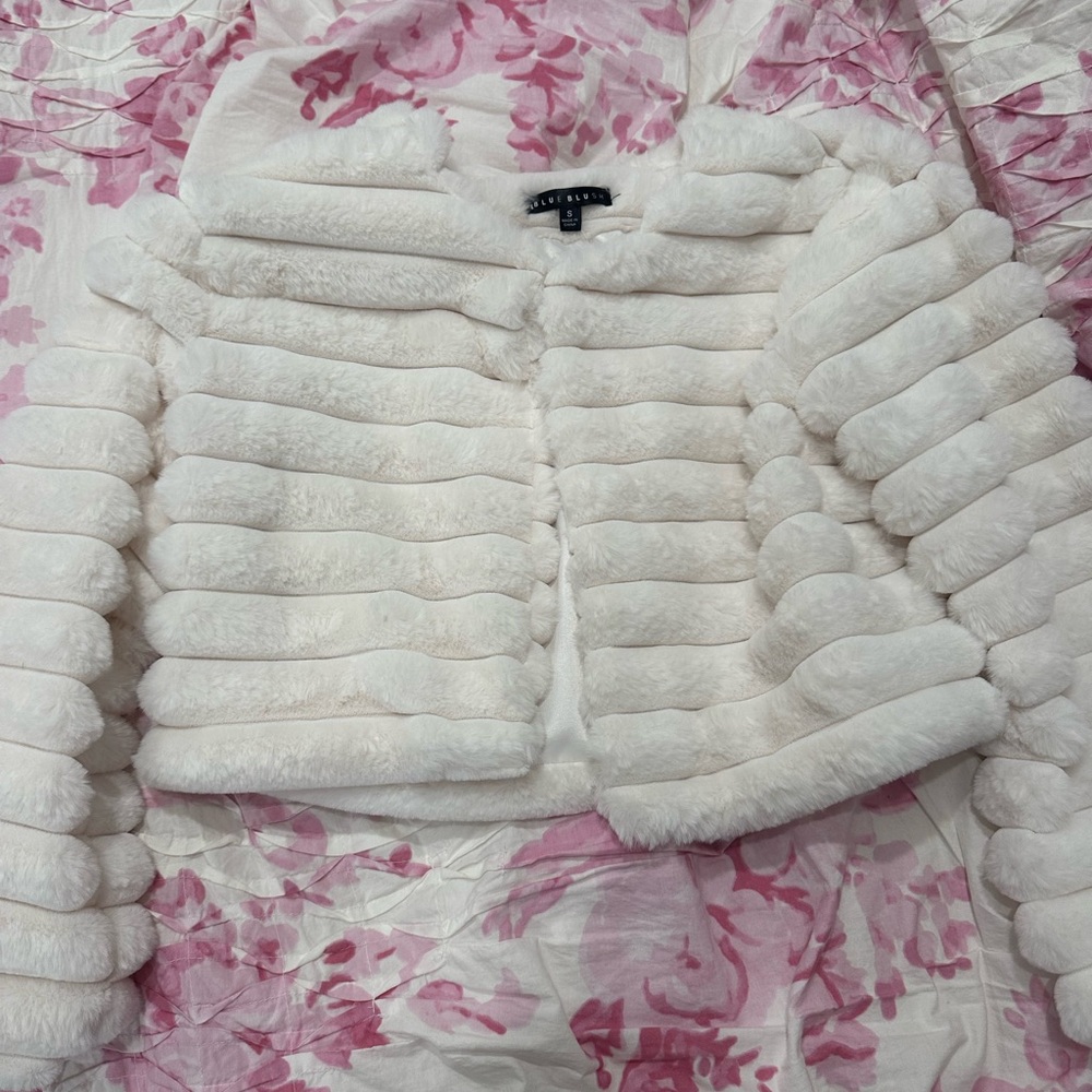 Blue blush fuzzy jacket; size small